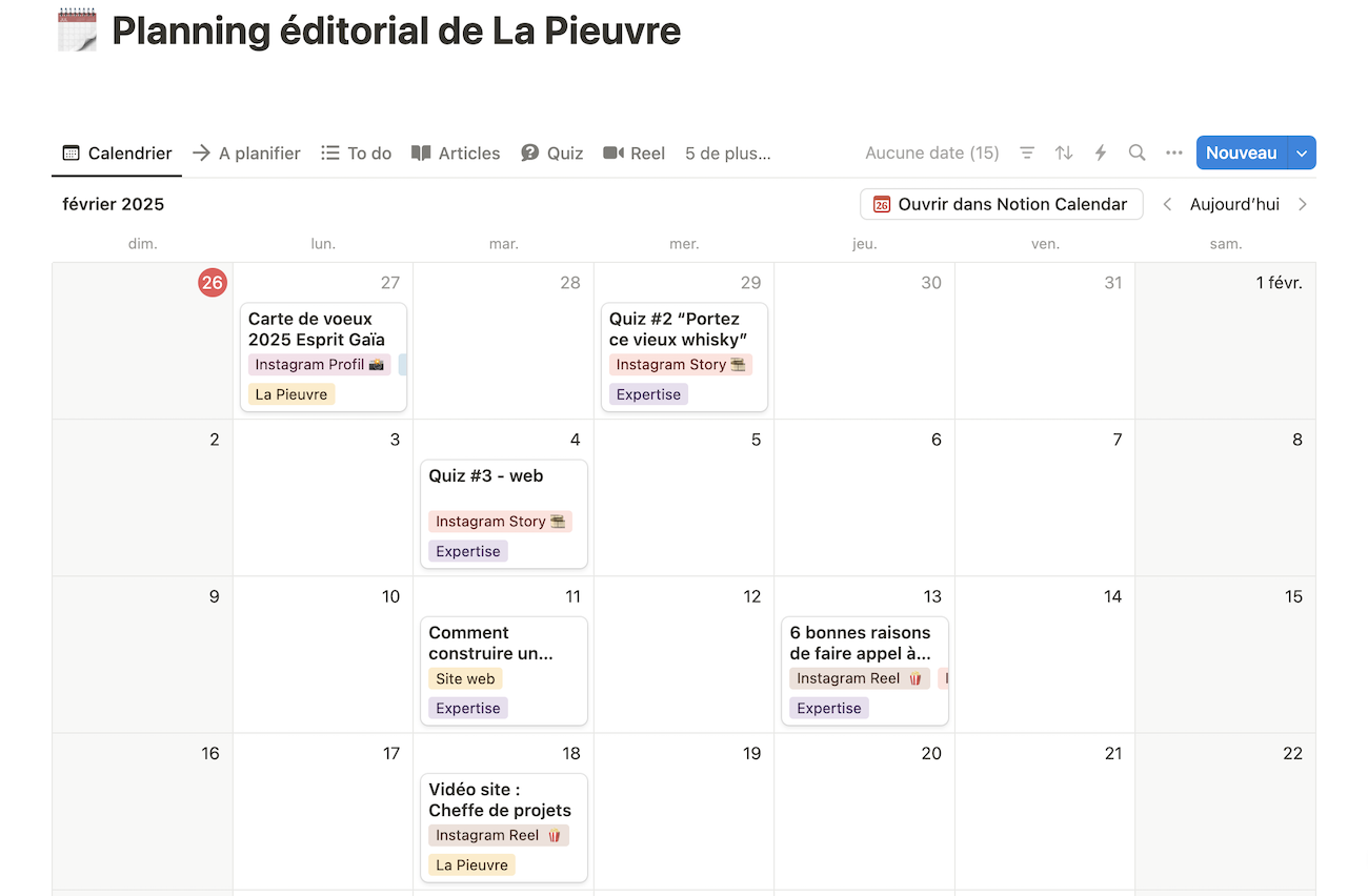 planning édito de publications de contenus pour le web et les réseaux sociaux